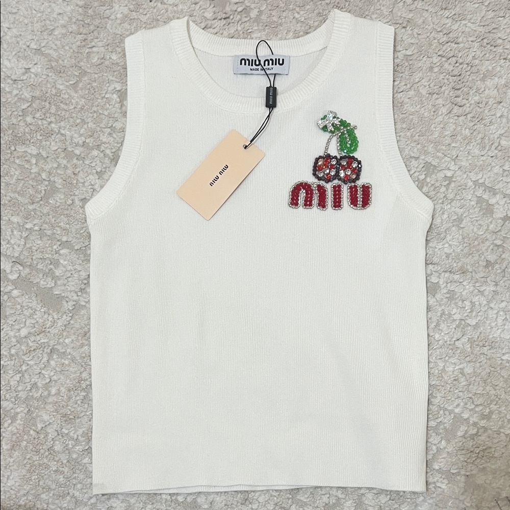 White Tank Sequin Cherry Top